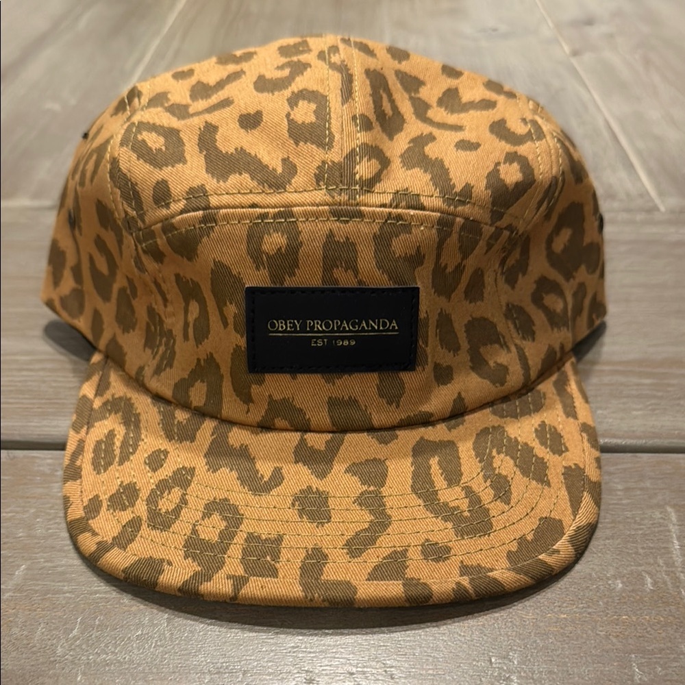 Obey Propaganda Tan 5-Panel Leopard Print Hat
